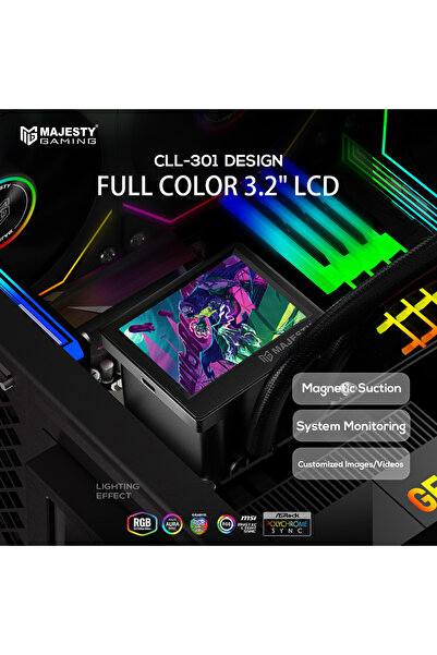majesty مبرد مياه ARGB مقاس 360 مم - شاشة IPS LCD للفيديو والرسومات، ثلاث مراوح مقاس 120 مم، Intel و