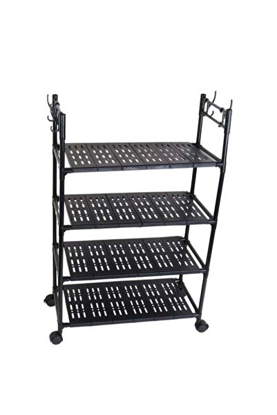 HOMEVEO Plastic Kitchen Storage Rack with 4 Folding Storage Shelves with 4 Ut...