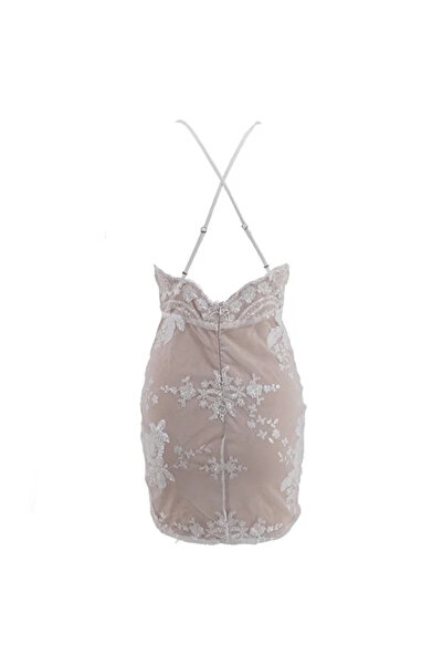 FASHION COCKTAIL Çift Derin Yırtmaçlı Sırt Çapraz  Payet Işleme Süper Mini Abiye Elbise