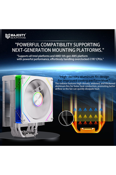 majesty مبرد هواء لوحدة المعالجة المركزية - 6 أنابيب حرارية، شاشة رقمية، مروحة ARGB مقاس 120 مم، متوافق مع Intel وAMD