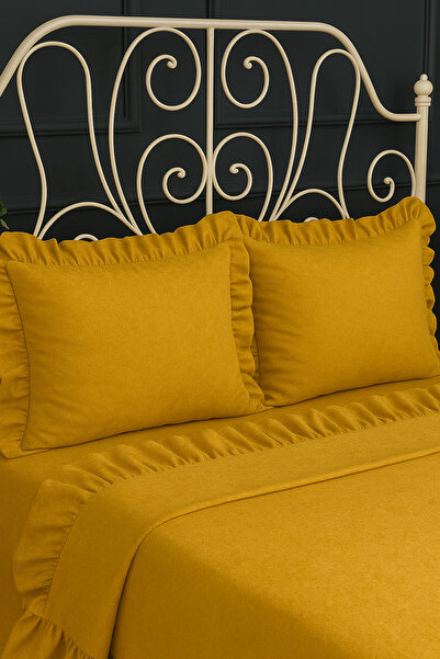 POMELO HOME Çift Kişilik Pike Yatak ÖrtüsüTakımı/Seti-%100 Pamuk Fırfırlı Modeli Günlük Örtü Seti-Büyük Ebat