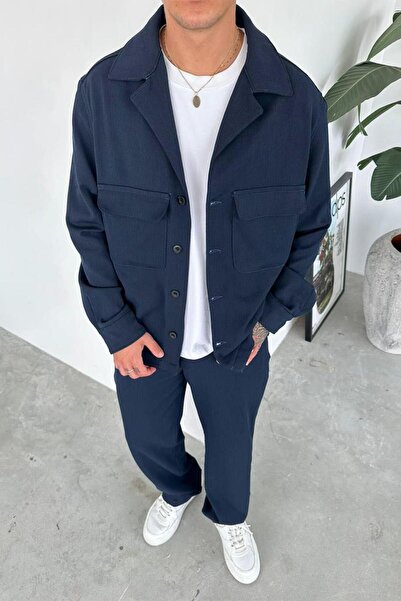 HAFKA Μπλε ναυτικό λεπτό μπουφάν F κοτλέ Relaxed