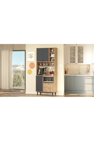 L'occi Concept Modway Serisi Kahve Köşesi Çok Amaçlı Dolap Mutfak Dolabı Sepet-Antrasit MD6-SA