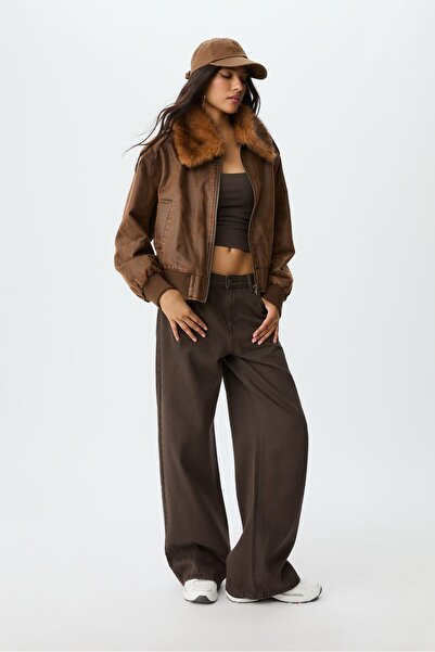 Stradivarius Suni kürk efektli kısa kombin ceket