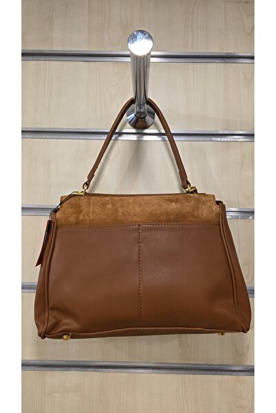 VİENCA Genuine Leather Suede Women's Hand and Shoulder Bag with Lock Detail