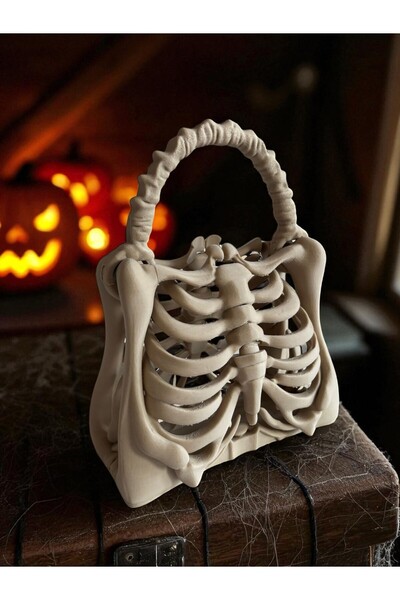 Tasarım Kadın Kemik Görünümlü İskelet El Çantası – Bone Bag (Beyaz & Kemik Be...