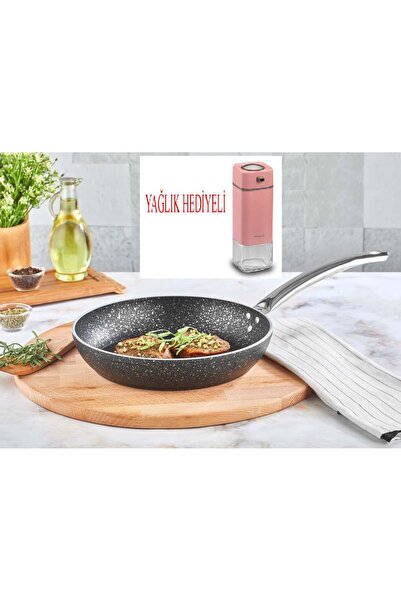 Altabi مقلاة جرانيت 24 سم ووعاء زيت وردي ووعاء صلصة