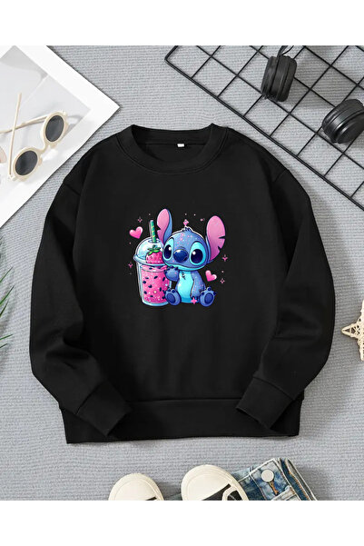 haha Kız Çocukları için Stitch Baskılı Uzun Kollu T-shirt