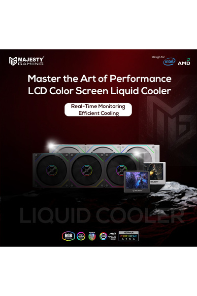 majesty 360mm ARGB Water Cooler - IPS LCD Display for Video and Graphics, Three 120mm Fans, Intel an