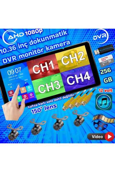 Twogo 4 ADET 1080P AHD 150'' KAMERA DOKUNMATİK 10.36'' VİDEO MÜZİK DVR EKRAN