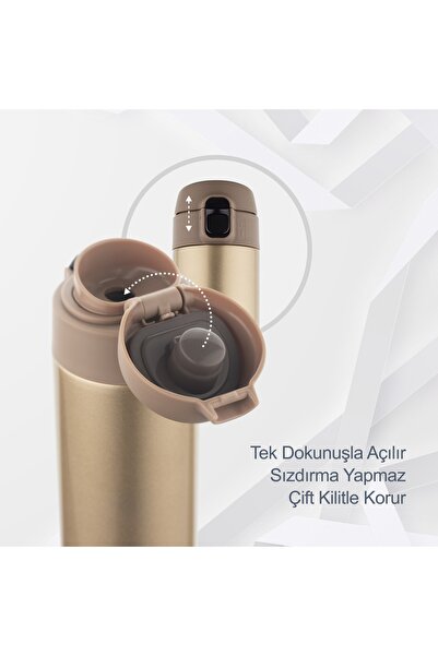 Lunetherm Sızdırmaz Vakumlu Çıft Katmanlı Mug Çelik Termos - Gold Altın