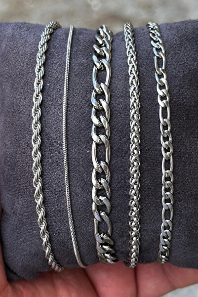 Takı Dükkanı 5Pcs Stainless Steel Bracelet Set Gift for Husband Wife Friend Lover Scb77