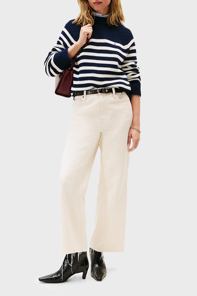 Tommy Hilfiger Çizgili Relaxed Fit Yarım Balıkçı Yaka Kazak KAZAK WW0WW46759 0BD