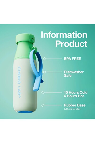 CHAKO LAB Insulated Stainless Steel Water Bottle with Two Strap | BPA-Free Leak Proof | 17oz Bottle