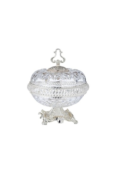 ORIAN Decorative glass serving tray with silver metal base