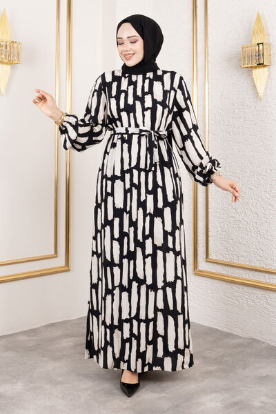 Tesettür Dünyası Crew Neck Viscose Dress Tsd250218 Stone Color