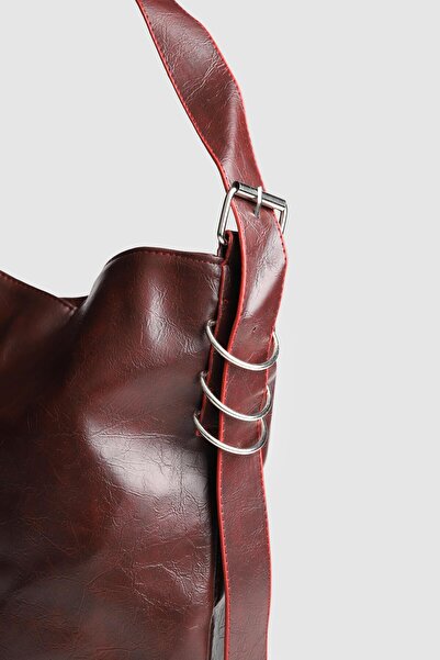 La La'Graccio Paris Lagraccio Paris Women's Higgs Large Size Wrinkled Patent Leather Shoulder Bag Burgundy