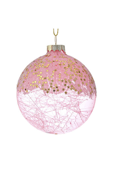 OEM Set de 4 globuri de sticlă în formă de stea, roz, 8 cm