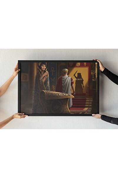 NOVAone Cleopatra ve Caesar Çerçeveli Tablo – Roma ve Mısır Tarihi – Politik Entrika Durvar Dekoru 30x42 cm