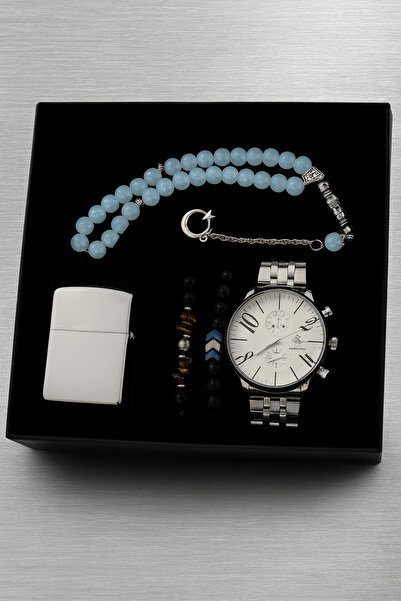 G Sport POLO Erkek Kol Saat Seti Erkek Hediyelik Saat Tesbih Çakmak Seti (KUT...