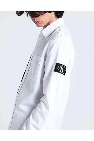 Calvin Klein Jeans λευκό πουκάμισο χαλαρή εφαρμογή