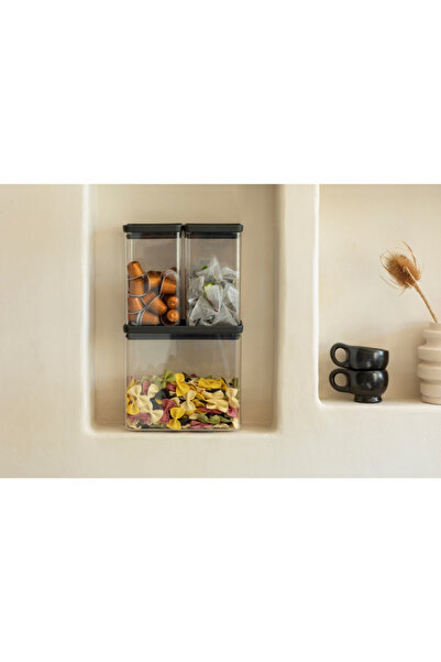 Brabantia Tasty+ Stackable Storage Boxes 1008879, 2x1.6l+1x3.5l, BPA Free, Tight Closure, Dark Grey