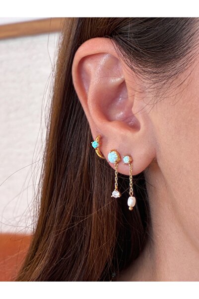 Miltonia Opal Taşı 925s Gümüş Küpe Seti 3 Çift