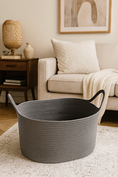 MaVaux Wicker Jute Decorative Basket 20X30X50 Cm, Toy, Laundry, Bathroom, Kitchen and Organizer Storage Basket