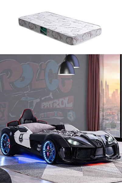 Setay Arabalı Yatak, Police Koltuklu Full Ledli Arabalı Yatak - Siyah - 1 Adet Comfort Yatak