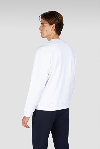 PAUL&SHARK Men's Regular Fit Cotton Shark Logo Label Long Sleeve White Sweatshirt 15311863-010