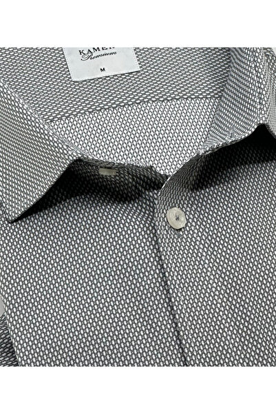 KAMER Men's Regular Fit Long Sleeve Classic Collar Single Pocket Patterned Gray Shirt 3513g3