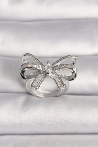 ForWhat Silver Brass Adjustable Zircon Ribbon Ring for Elegant Woman
