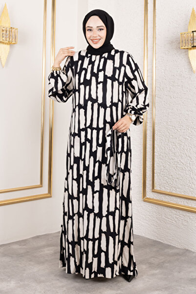 Tesettür Dünyası Bisiklet Yaka Viskon Elbise TSD250218 Taş Rengi