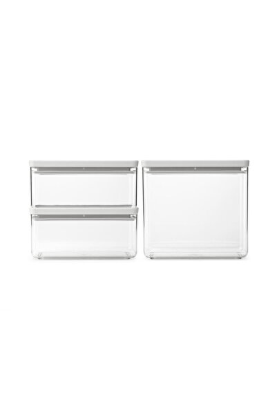 Brabantia Tasty+ Stackable 1008882 Food Storage Boxes, 1.5l/3.5l, No BPA, Tight Closure, Light Grey