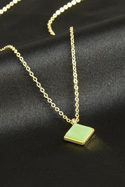 TakÇalıştır Square Polyester Pendant Necklace with Zircon Stone, Stylish Design