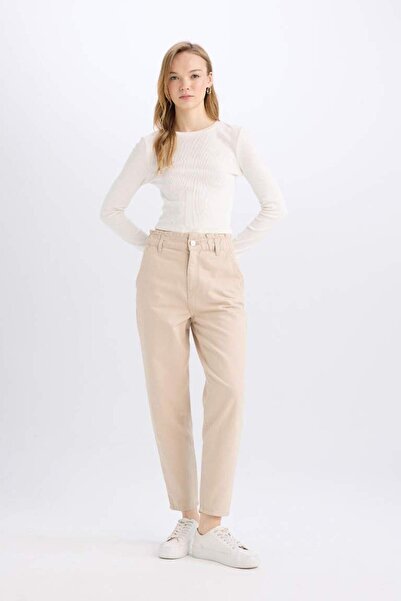 DeFacto Paperbag Gabardine Pants Standard Leg Pocket S2790Az25Sp