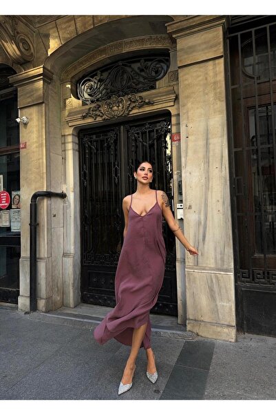 dolu butik Women's V-Neck Thin Strap Long Dress