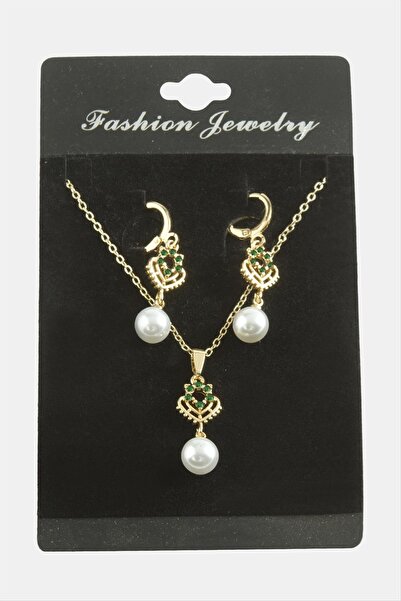 Marsilyan Heart Pearl Zircon Stone Set Necklace Ilkel-Bjt940
