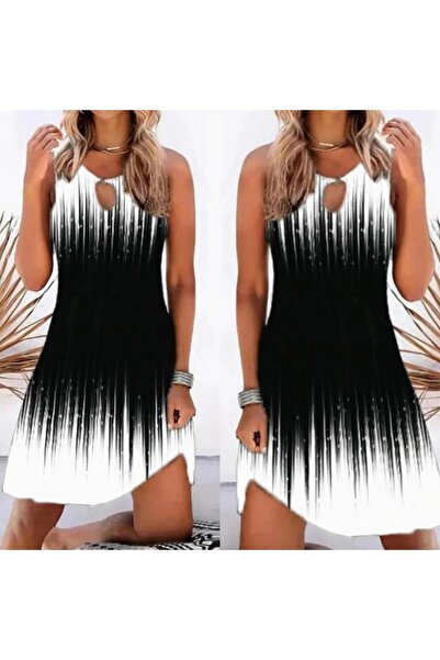 wallmark Rochie de scufundări cu imprimeu alb-negru, cu guler scăpat