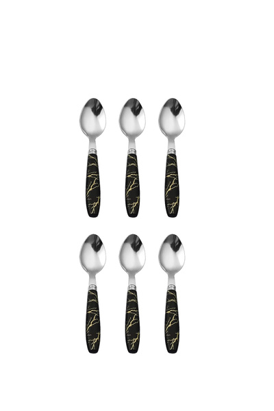 Bisbell Stainless Steel Tea Spoon 6PCS – Marble Style Black PP Handle, Durable Kitchen Cutlery,BB3229