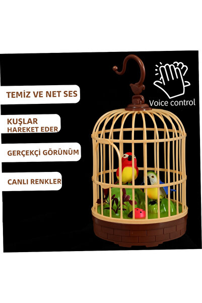 LRS STORE Oyuncak Kuş Ses ve Hareket Sensörlü Pilli Hareketli Öten Kafeste Ku...