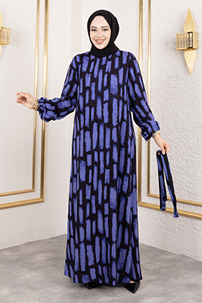 Tesettür Dünyası Bisiklet Yaka Viskon Elbise TSD250218 Mor