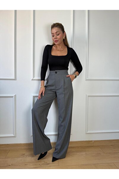 Size Özgü Gray Wide-Leg Palazzo Pants
