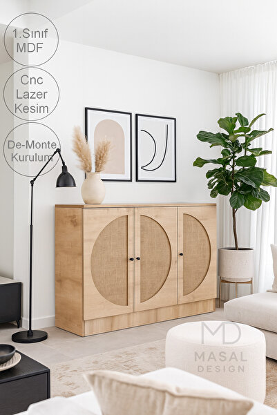 Onouqo Artemis 120cm İskandinav Jüt Kumaşlı %100 Mdf Konsol, Tv Ünitesi, Tv S...