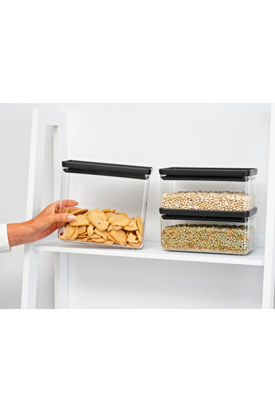 Brabantia Tasty+ Stackable Storage Boxes 1008881, 2x1.5l+1x3.5l, BPA Free, Tight Closure, Dark Grey