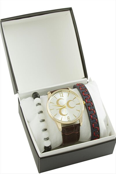 feryal 3 Crescent Strap Men's Wrist Watch and Boxed Bracelet Combination