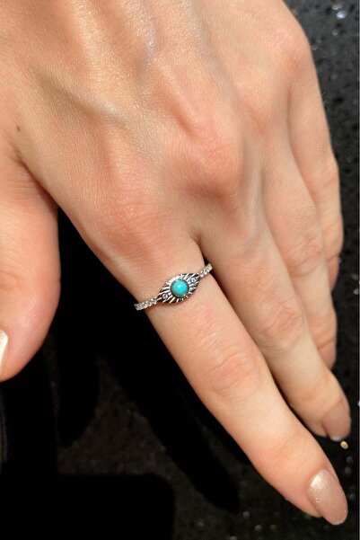 Spossy Silver Jewelry 925 Ayar Gümüş, Silver, Mavi Opal Taşlı Göz Yüzük, Numa...