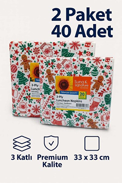 CKM silikon Suna K Signature Collection – Yılbaşı Konseptli Premium 3 Katlı Desenli Peçete (2 Paket – 40 Adet)