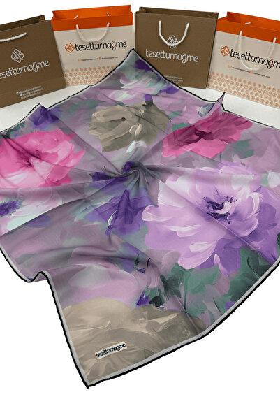 Tesettürnağme Soft Pamuk Eşarp TN2007 Çiçekli Desen Keten-Lila-06