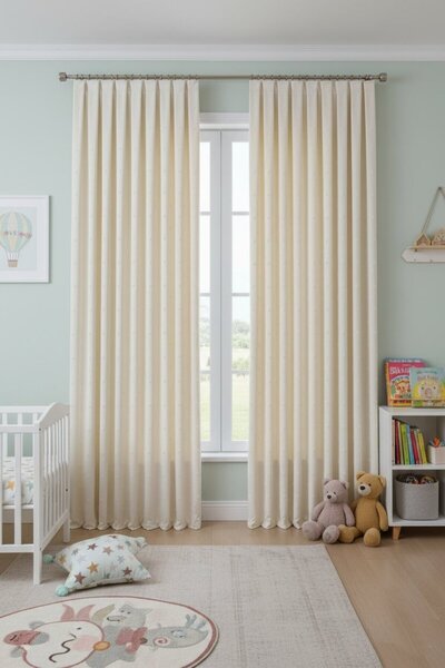 Madame Dower Bohemian Pompom Cream Background Curtain 1X3 Tight Pleated |   Living Room, Children's Room Bohemian Background Curtain